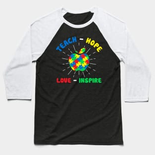 Teach Hope Love Inspire Autism Awareness Gift for Birthday, Mother's Day, Thanksgiving, Christmas Baseball T-Shirt